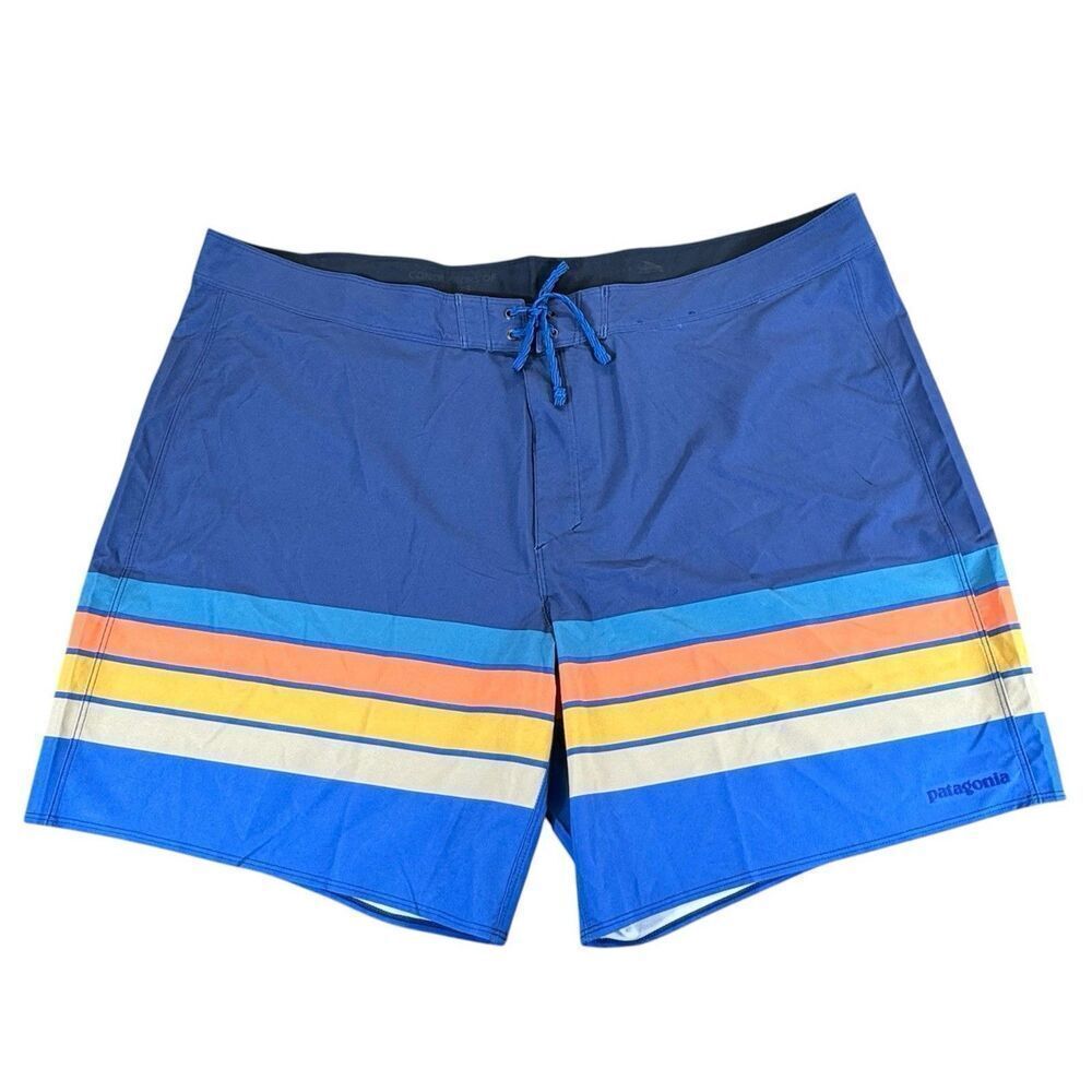 Patagonia Sz 44 Hydropeak 18’ Boardshorts Santa Cruz Stripe Superior Blue NWOT